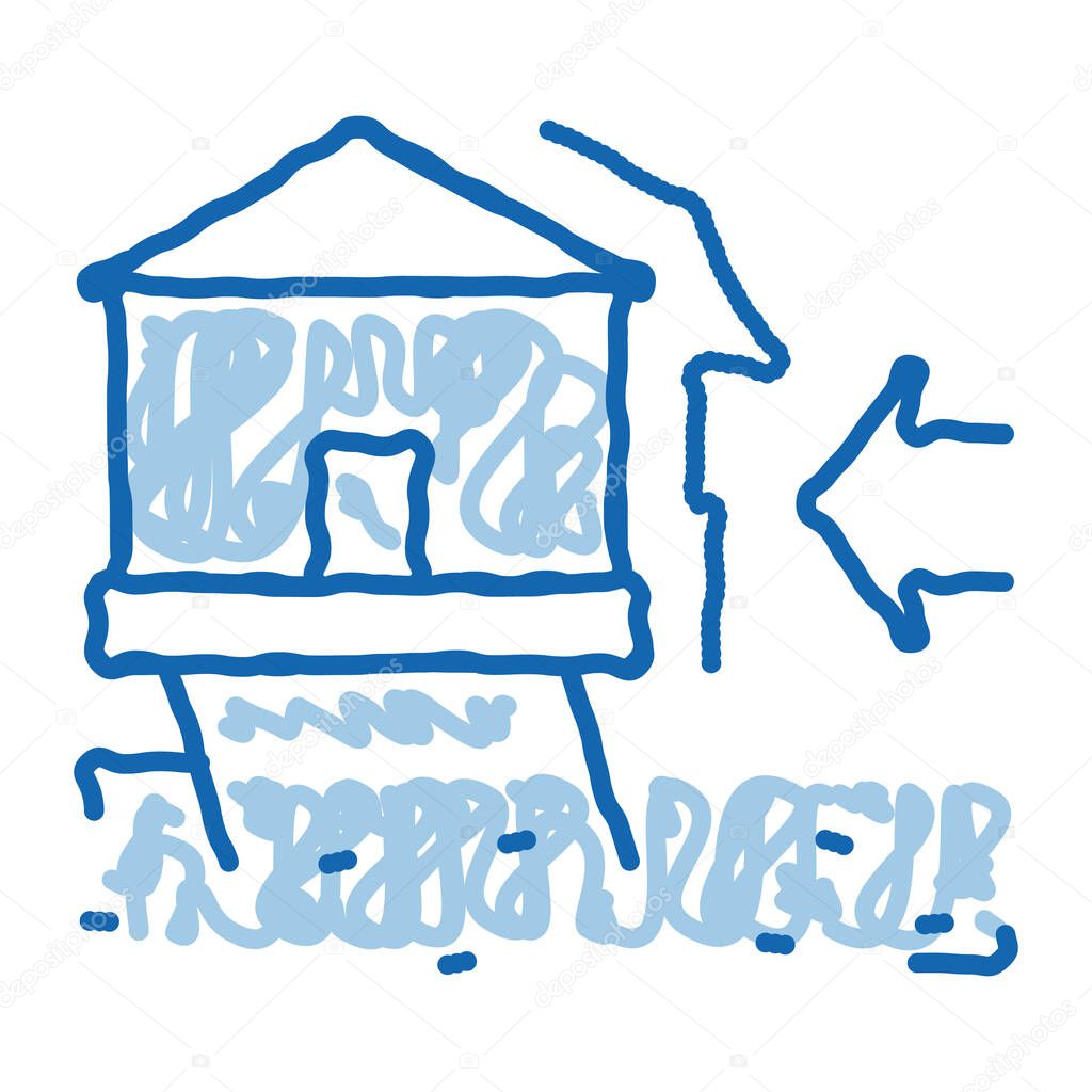 house demolishes with wind doodle icon hand drawn illustration