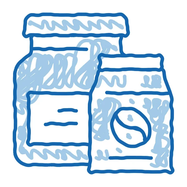 Kávé termelési csomag firka ikon kézzel rajzolt illusztráció — Stock Vector