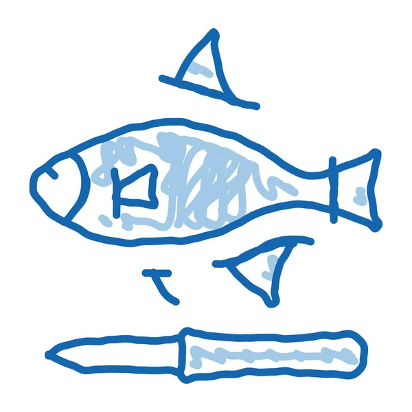 Poisson découpé fin doodle icône illustration dessinée à la main — Image vectorielle