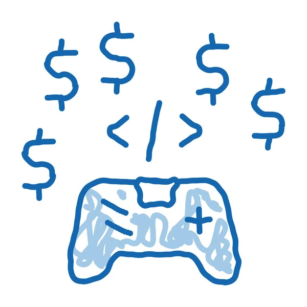 Játék kódolás és eladni firka ikon kézzel rajzolt illusztráció — Stock Vector