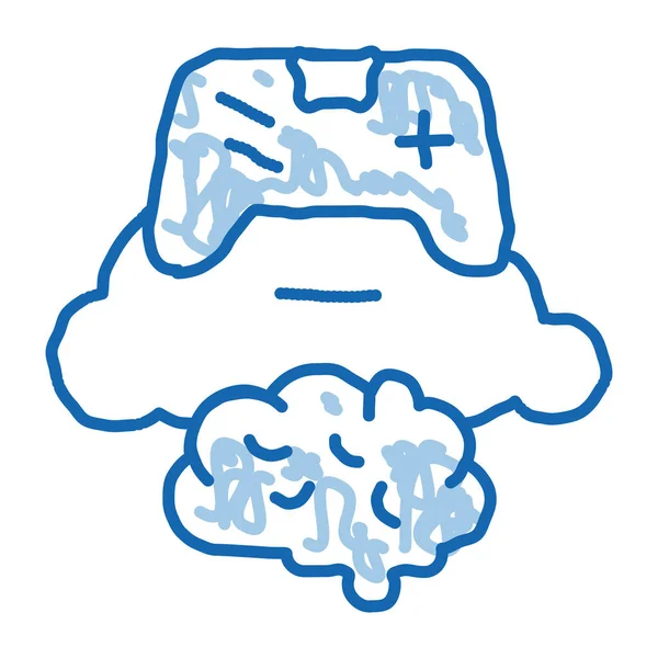 Juego cerebro y nube garabato icono dibujado a mano ilustración — Vector de stock