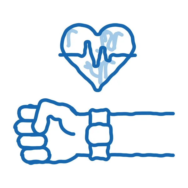 Horloge meten hartslag doodle pictogram hand getekend illustratie — Stockvector