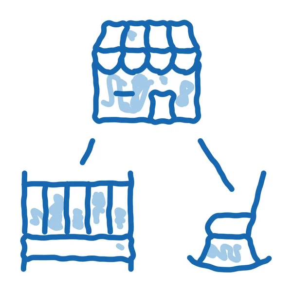 Babybed en stoel voor huis doodle pictogram hand getekend illustratie — Stockvector