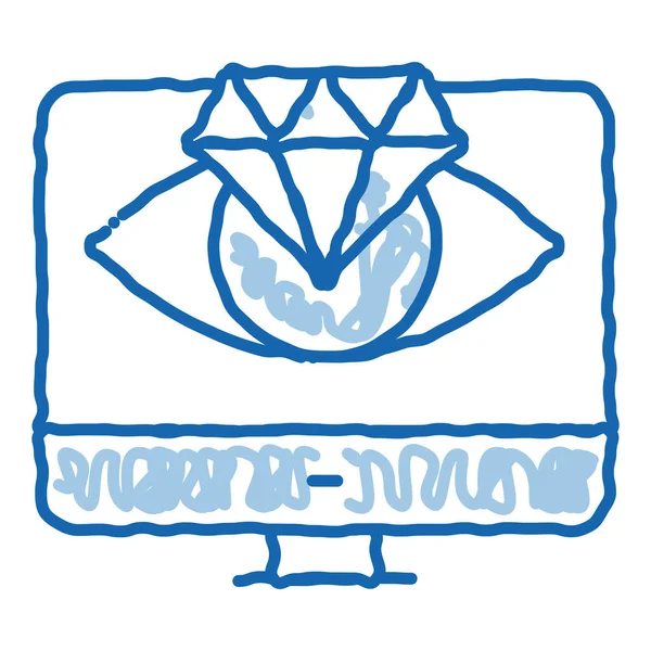 Diamantové vidění počítač obrazovka čmáranice ikona ručně kreslené ilustrace — Stockový vektor