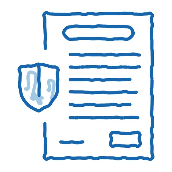 Contrato de seguro papel lista doodle ícone mão desenhada ilustração — Vetor de Stock