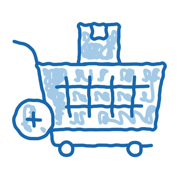 Comprar produtos e adicionar no carrinho de mercado ícone doodle mão ilustração desenhada —  Vetores de Stock