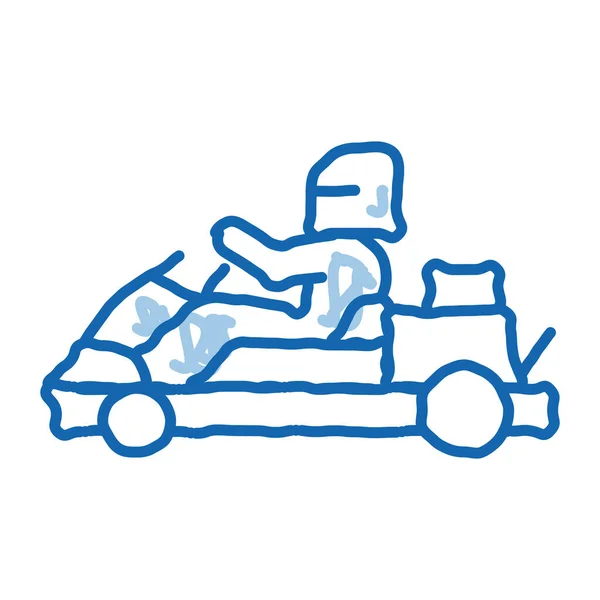 Motorista condução kart doodle ícone mão desenhada ilustração — Vetor de Stock