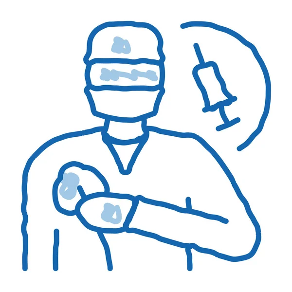Anestesiologista médico trabalhador doodle ícone mão desenhada ilustração — Vetor de Stock