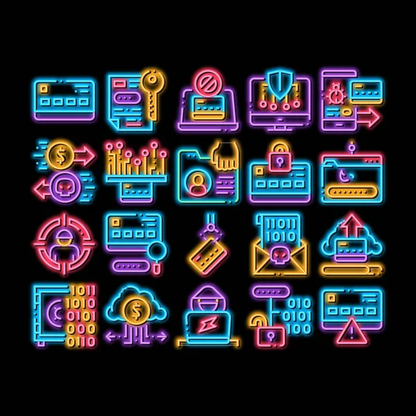 Carder Hacker Elements Neon Light Sign Vector Glowing Bright Icon — Stock Vector