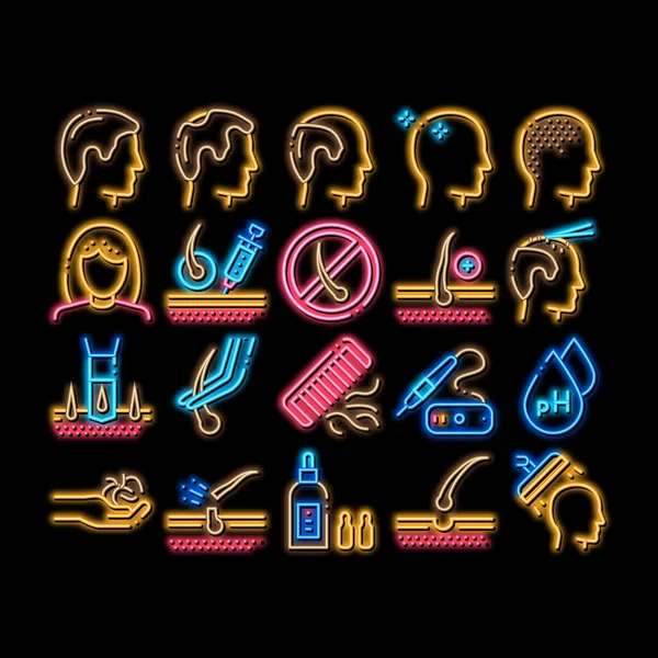 Haartransplantatie Neon Lichtsignaal Vector Gloeiend Helder Pictogram Kaal Kaalheid Man — Stockvector