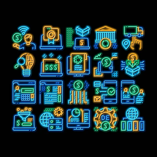 Digital Economy neon gloed pictogram illustratie — Stockvector