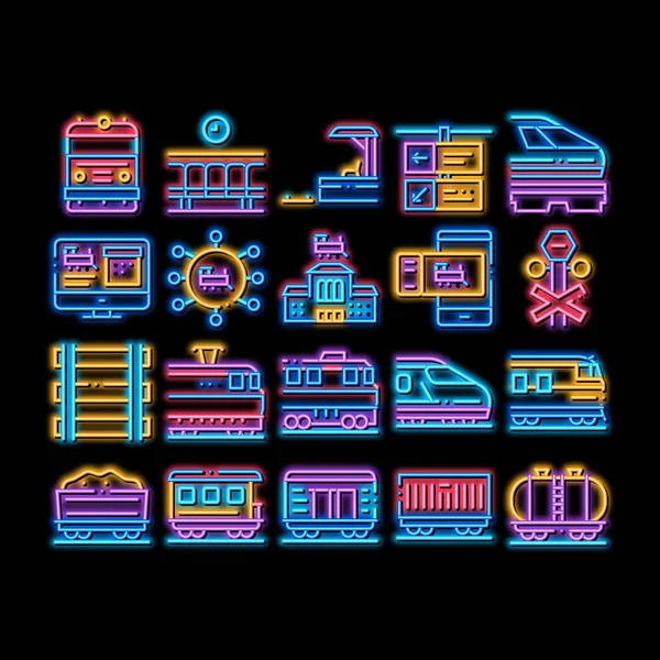 Pociąg kolejowy Transport neon świecące ikona ilustracja — Wektor stockowy