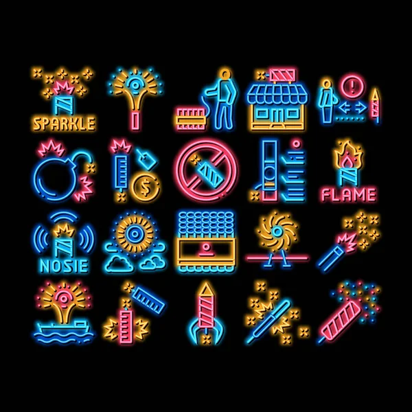 Vuurwerk Pyrotechnische neon gloed pictogram illustratie — Stockvector