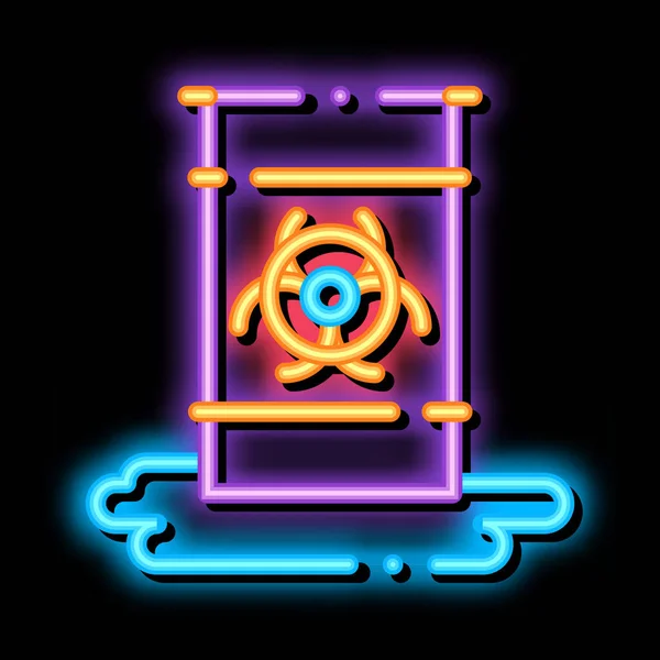 Nukleáris hulladék konténer neon világítás ikon illusztráció — Stock Vector