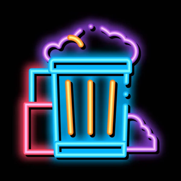 Recipiente com o ícone de brilho de néon de lixo ilustração — Vetor de Stock