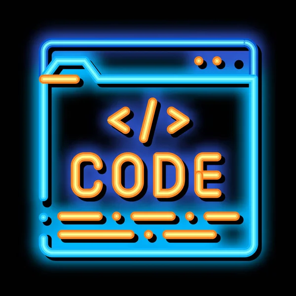 Ilustración de icono de brillo de neón del sistema informático Code File — Archivo Imágenes Vectoriales
