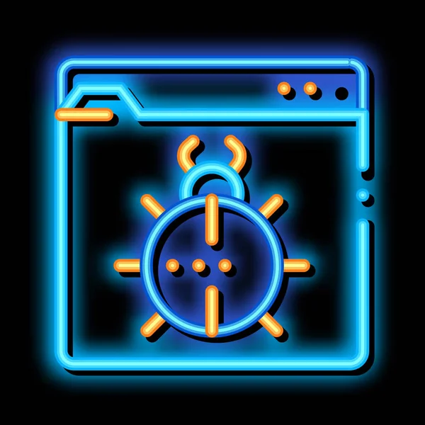 Mistake Kode Kumbang atau Ilustrasi ikon cahaya Virus neon - Stok Vektor