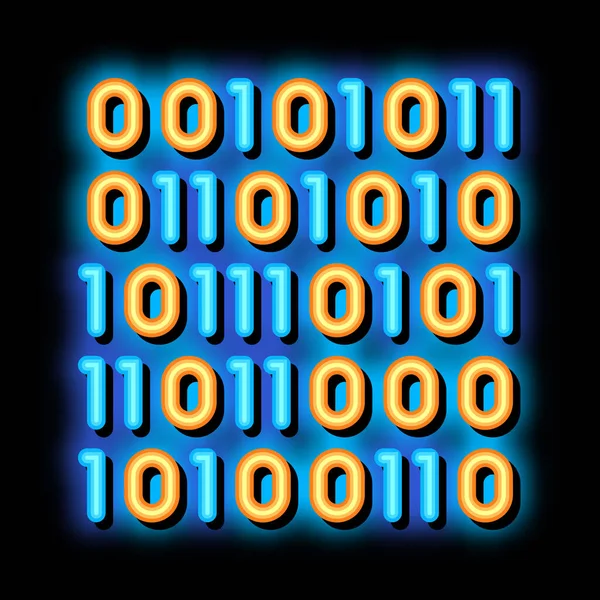 Streaming binario Código Matriz neón brillo icono ilustración — Vector de stock