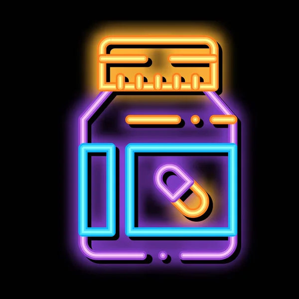 Vitamin tabletták Konténer neon izzás ikon illusztráció — Stock Vector