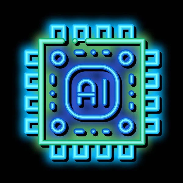 Inteligência artificial Microchip neon brilho ícone ilustração — Vetor de Stock