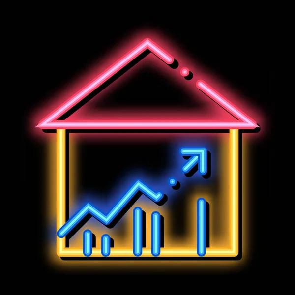 Budowa domu i Arrow neon świecące ikona ilustracja — Wektor stockowy