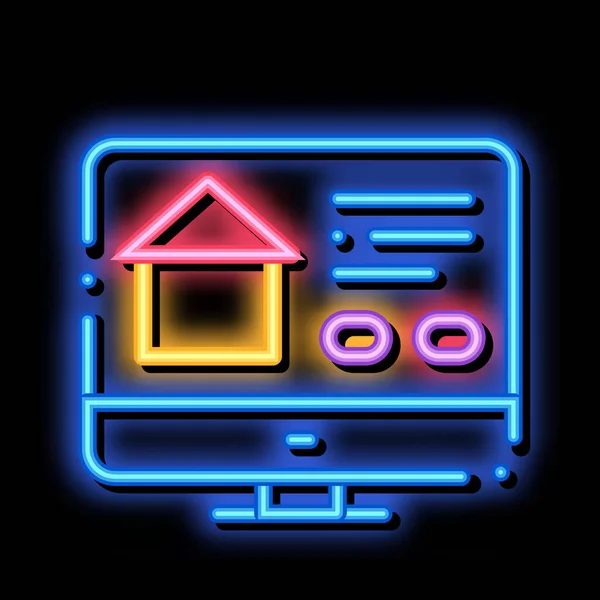 Witryna internetowa dla wyszukiwania nieruchomości neon blask ikona ilustracja — Wektor stockowy