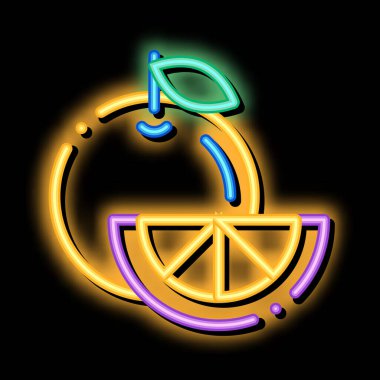 Sağlıklı besin portakalı neon ışıklı ikon resimleme