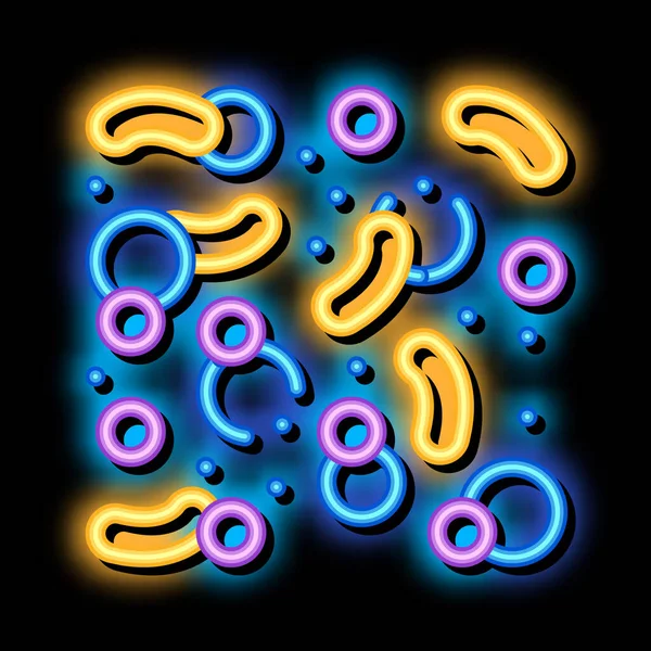 Kemisk mikroskop Mikroorganismer neon glöd ikon illustration — Stock vektor