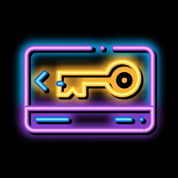 Cartão eletrônico Ícone de brilho de néon chave ilustração — Vetor de Stock