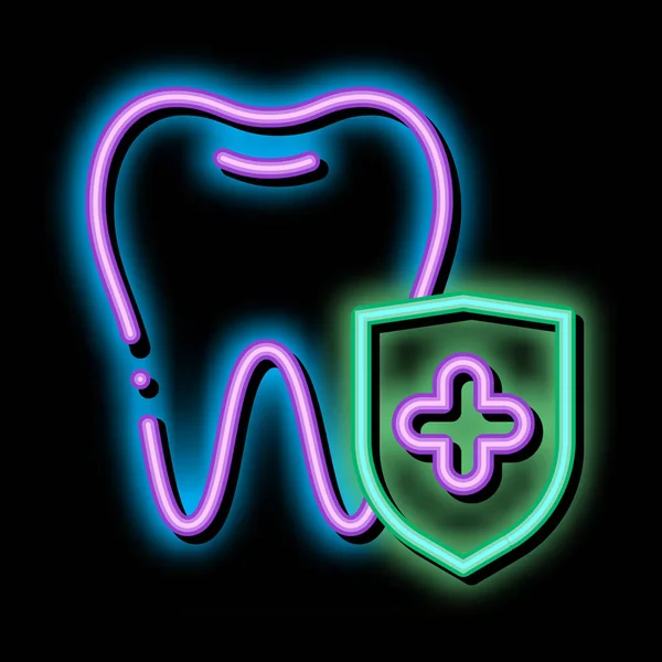 Dentist Stomatology Tooth Protection neon glow icon illustration — Stock Vector