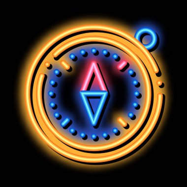 Pusula Yükseklik Kursu Algılayıcı Aletleri Neon Işık İşareti Vektörü. Parlak parlak simge şeffaf sembol çizimi