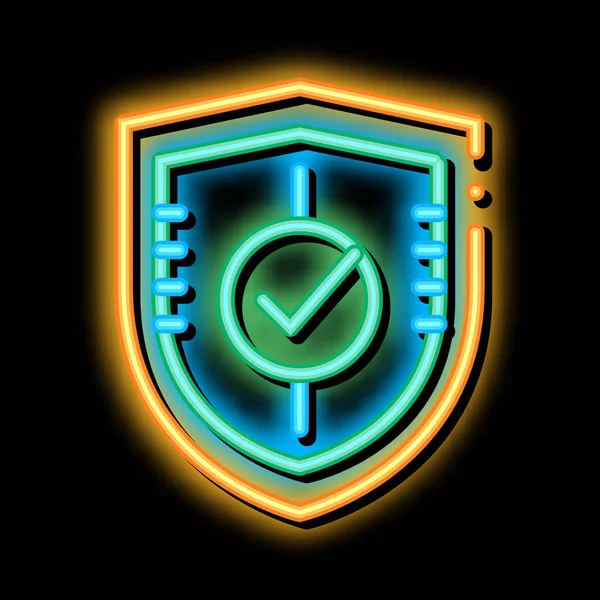 Protector Protección Escudo Approved Mark Neon Light Sign Vector Icono — Vector de stock
