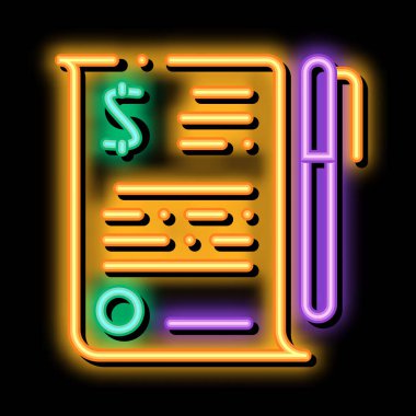 Finansal Belge Dosya Anlaşması Neon ışığı vektörü. Parlak parlak simge şeffaf sembol çizimi