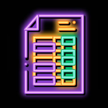 Fiyat Listesi Finansal Belge Dosyası neon ışığı işareti vektörü. Parlak parlak simge şeffaf sembol çizimi