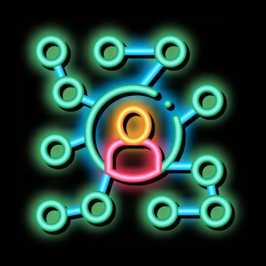 Business Networking and Man Silhouette neon ışığı vektörü. Parlak parlak simge şeffaf sembol çizimi