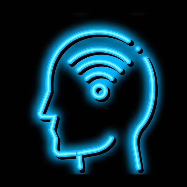 Wifi Symbol Man Silhouette Mind Neon Light Sign Vector 아이콘의 — 스톡 벡터