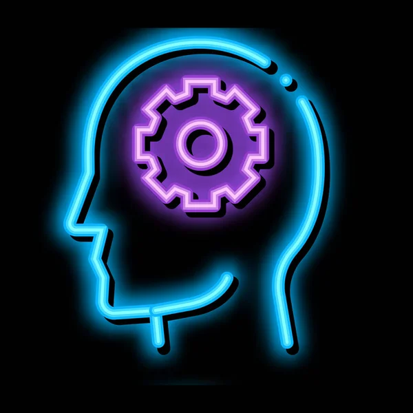 Gear Cogwheel Mechanism Silhouette Mind Neon Light Sign Vector 아이콘의 — 스톡 벡터