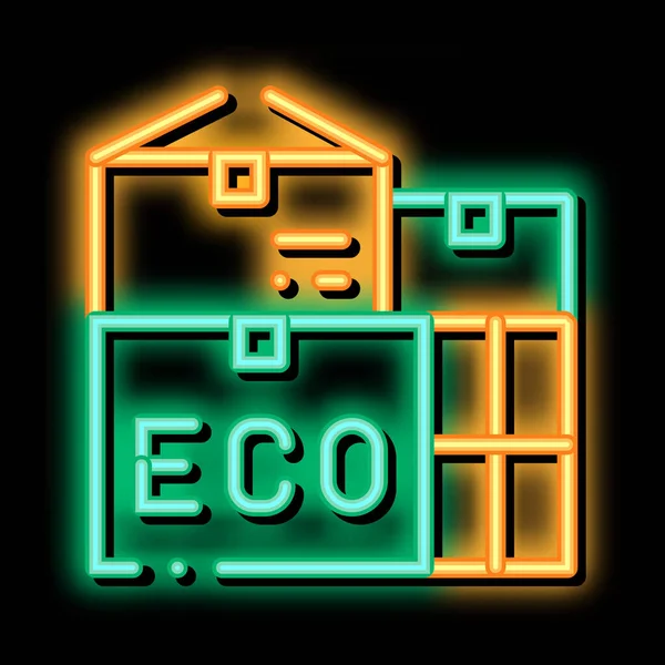 Eco Reciclar Material Contenedor Embalaje Neón Luz Signo Vector Icono — Vector de stock