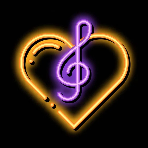 Treble Clef Heart Song Element Neon Light Sign Vector Zářící — Stockový vektor