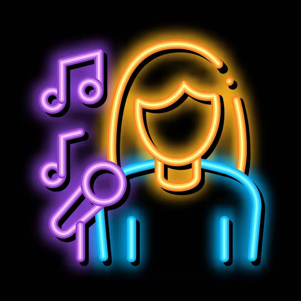 Kvinnlig Sångare Med Mikrofon Sing Recital Neon Ljusskylt Vektor Glödande — Stock vektor