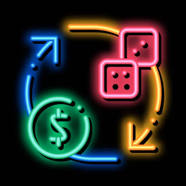 Výměna Znamení Kostky Pro Peníze Sázení Hazardní Hry Neonové Světlo — Stockový vektor