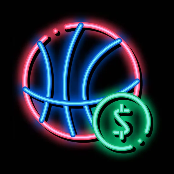 Basket Ball Betting Och Gambling Neon Ljusskylt Vektor Glödande Ljus — Stock vektor