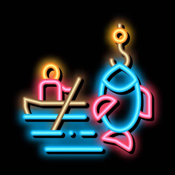 Boat Fishing Canoeing Neon Light Sign Vector 아이콘 표시를 그리고 — 스톡 벡터