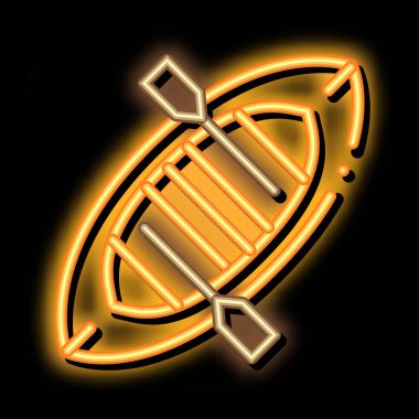 Şişirilebilir Tekne Kanosu, neon ışıklı işaret vektörü. Parlak simge işareti. şeffaf sembol çizimi