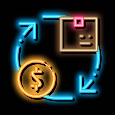 Paket Ödeme Posta Taşımacılık Şirketi neon ışıklı işaret vektörü. Parlak simge işareti. şeffaf sembol çizimi