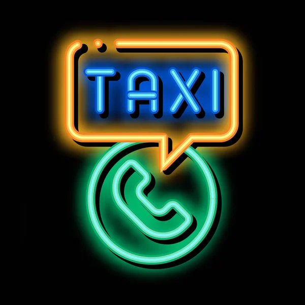 Taxi Call Telephone Service Online Taxi Neon Light Sign Vector — Stock Vector