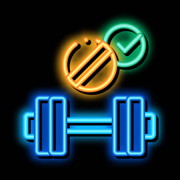 Barbell Supplements neon light sign vector. Glowing bright icon sign. transparent symbol illustration