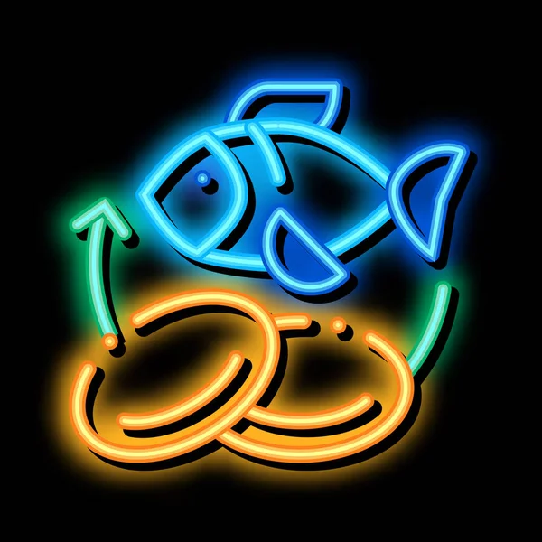 Fish Nutrients Doplňuje Neonové Světlo Znamení Vektor Zářící Symbol Ikony — Stockový vektor
