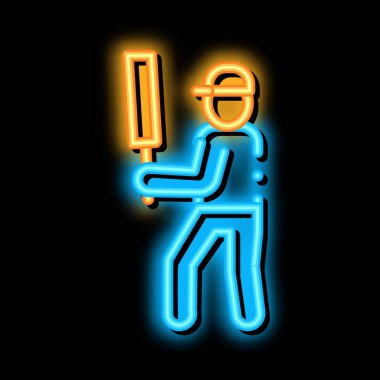 Kriket oyuncusu Batsman neon ışıklı ikon çizimi