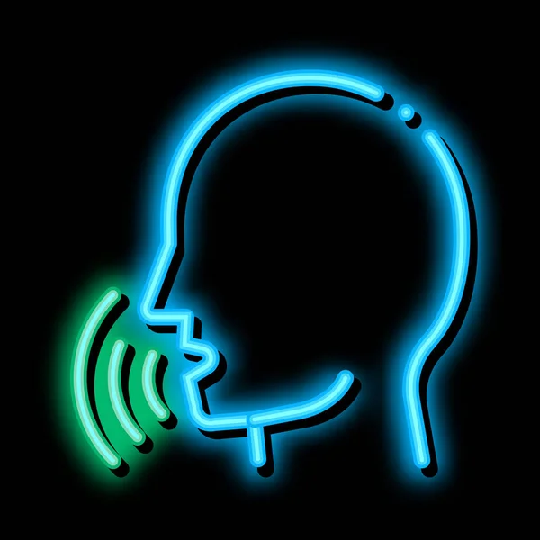 Ilustración del icono de brillo de neón de control de voz humano — Vector de stock